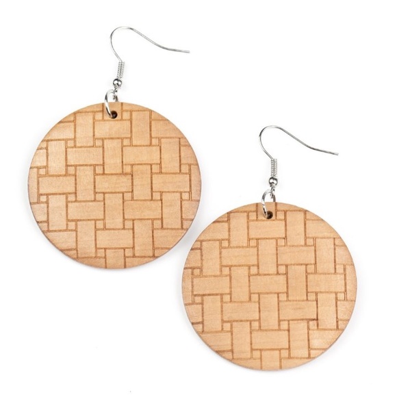 paparazzi Jewelry - 🤎 Brown Engraved Wooden Disc Earrings